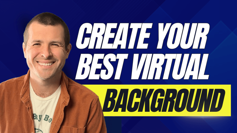 Video Title reads in white text over dark blue background "Create Your Best Virtual Background" with a picture of Shaun Parker to the left of the title.