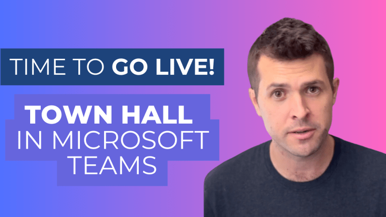 Picture of Shaun Parker looking into camera next to a title introducing the video "Time To Go Live! Town Hall in Microsoft Teams"