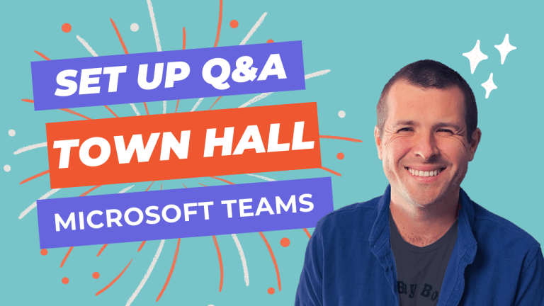 Picture of Shaun Parker with text beside him that introduces the video. The text reads, "set up q&a town hall Microsoft Teams."